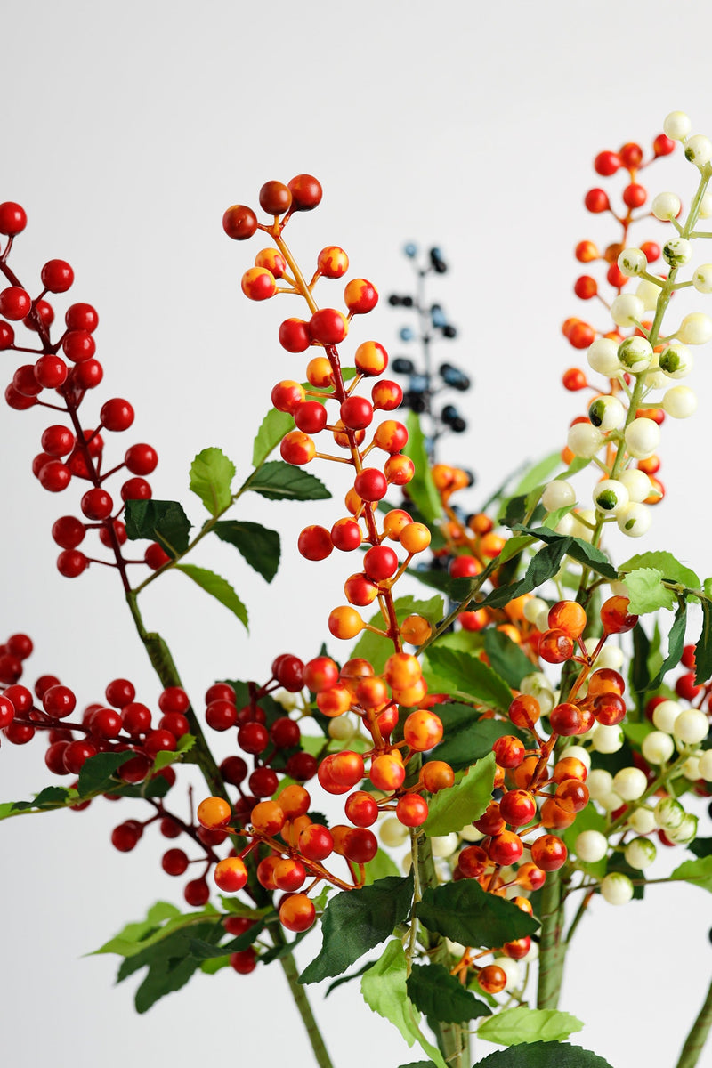 Artificial Berries Stem with Leaves 25 Inch Silk 1 Pc