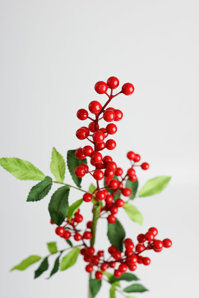 Artificial Berries Stem with Leaves 25 Inch Silk 1 Pc