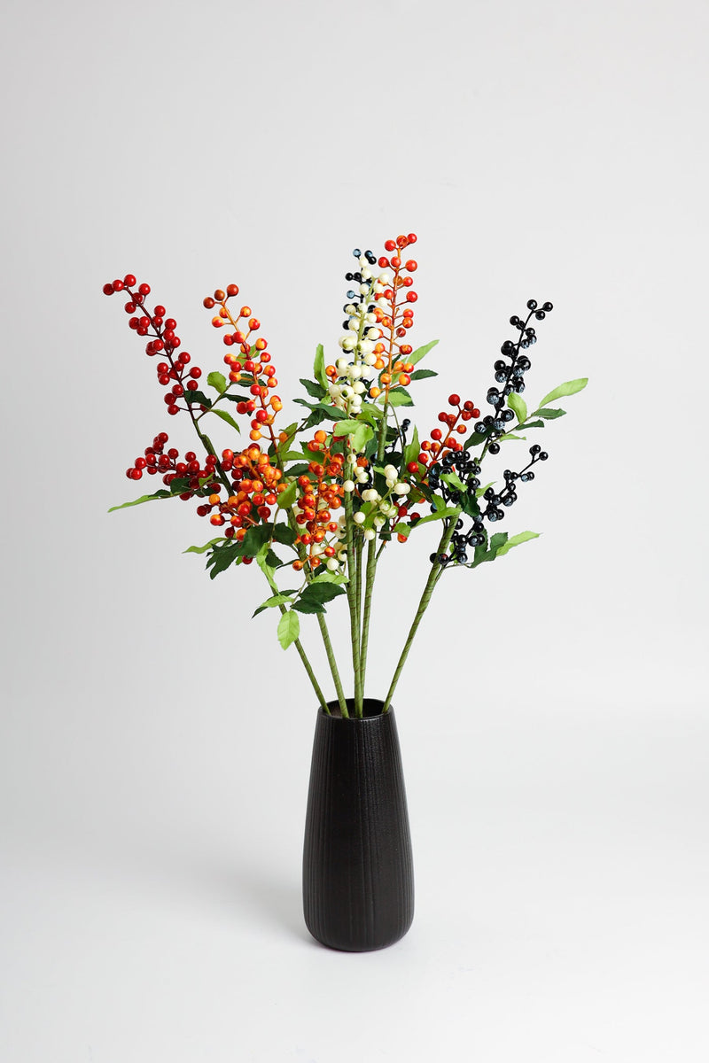Artificial Berries Stem with Leaves 25 Inch Silk 1 Pc