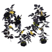 70 Inch Halloween Black Artificial Rose Leaf and Golden Berry Vine Garland, 1 Pc