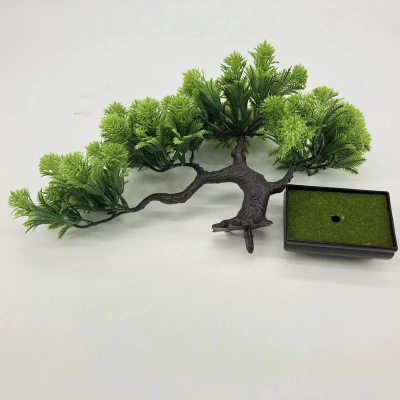 Artificial Bonsai Pine Tree, 15.7 Inch Faux Pine Plant for Living Room Decor, Tabletop Fake Greenery Sculpture