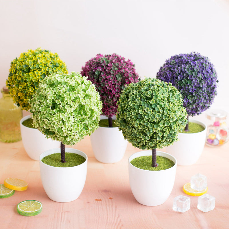 Artificial Boxwood Topiary Ball Tree 12 Inch UV Resistant Potted Shrubs Bulk Set