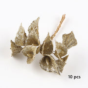10 Pcs Golden Christmas Floral Picks with Pearls for DIY Crafts and Bridal Hair Accessories