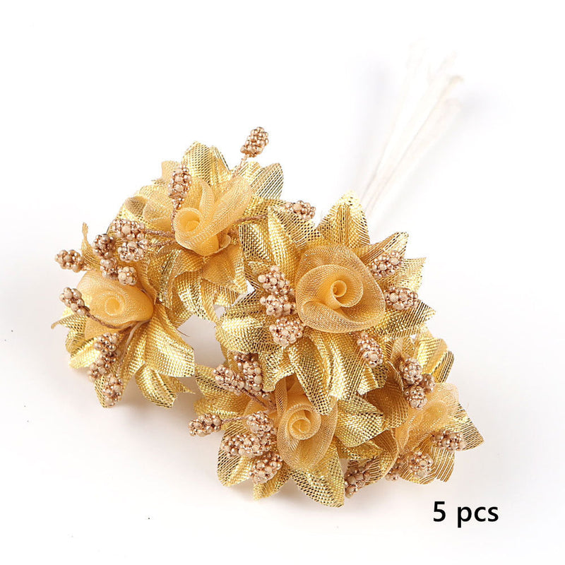 10 Pcs Golden Christmas Floral Picks with Pearls for DIY Crafts and Bridal Hair Accessories