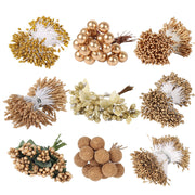 10 Pcs Golden Christmas Floral Picks with Pearls for DIY Crafts and Bridal Hair Accessories