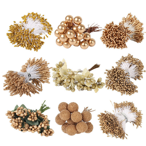10 Pcs Golden Christmas Floral Picks with Pearls for DIY Crafts and Bridal Hair Accessories