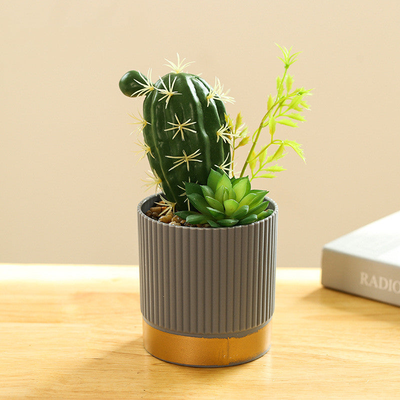Artificial Potted Cactus Plants Bulk Set 6 Pcs, 6 Inch, Green, Plastic Faux Bonsai