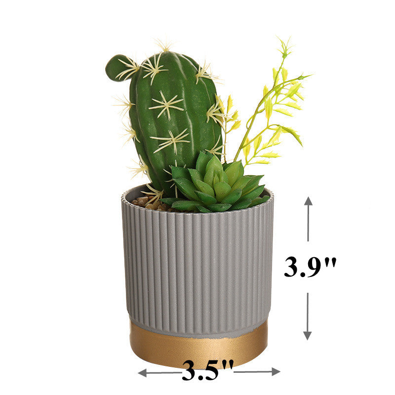 Artificial Potted Cactus Plants Bulk Set 6 Pcs, 6 Inch, Green, Plastic Faux Bonsai