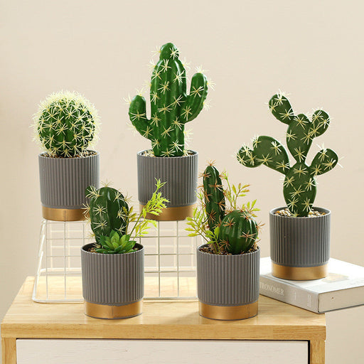 Artificial Potted Cactus Plants Bulk Set 6 Pcs, 6 Inch, Green, Plastic Faux Bonsai