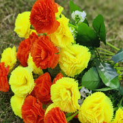 Artificial Carnation Bouquet 12 Stems Bulk 10 Inch Silk Flowers with Vase for Cemetery Memorial Grave