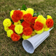 Artificial Carnation Bouquet 12 Stems Bulk 10 Inch Silk Flowers with Vase for Cemetery Memorial Grave