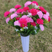 Artificial Carnation Bouquet 12 Stems Bulk 10 Inch Silk Flowers with Vase for Cemetery Memorial Grave