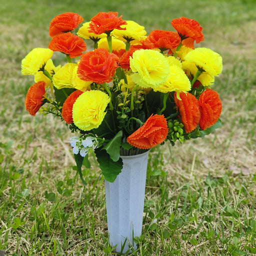 Artificial Carnation Bouquet 12 Stems Bulk 10 Inch Silk Flowers with Vase for Cemetery Memorial Grave
