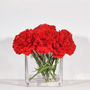 7 Inch Red Artificial Carnations 1 Stem Real Touch Silk Flowers in Vase with Faux Water