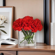 7 Inch Red Artificial Carnations 1 Stem Real Touch Silk Flowers in Vase with Faux Water