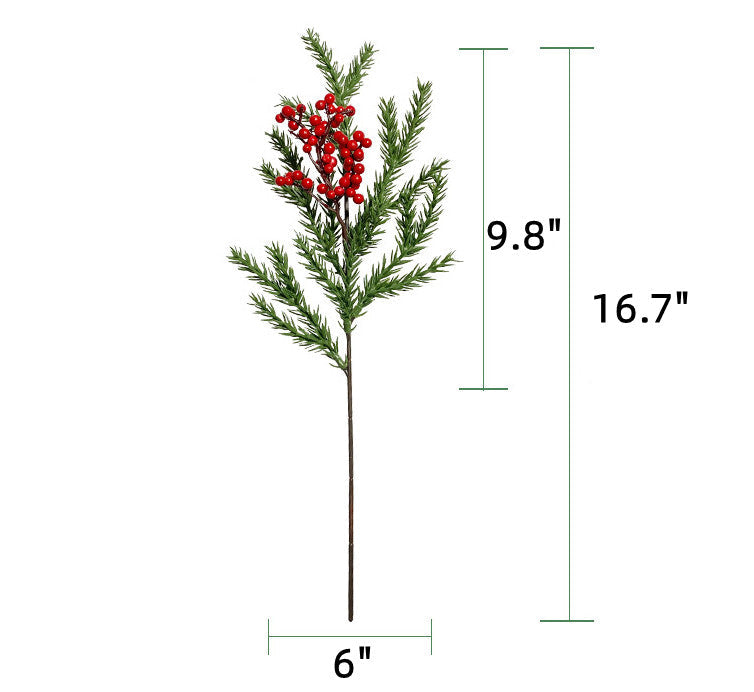 16 Inch Artificial Christmas Cedar Picks with Red Berries, 10 Stems Bulk Holiday Tree Spray