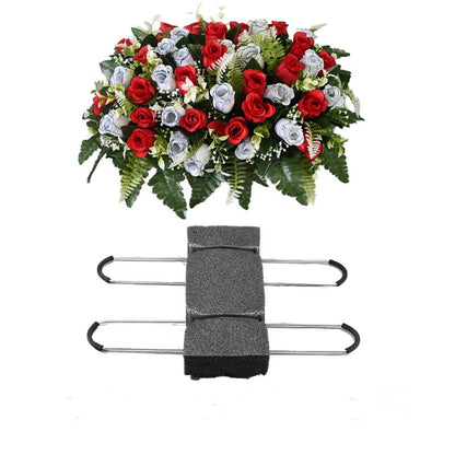 Artificial Cemetery Flower Arrangement - 36 Red & White Matte Roses Grave Decoration