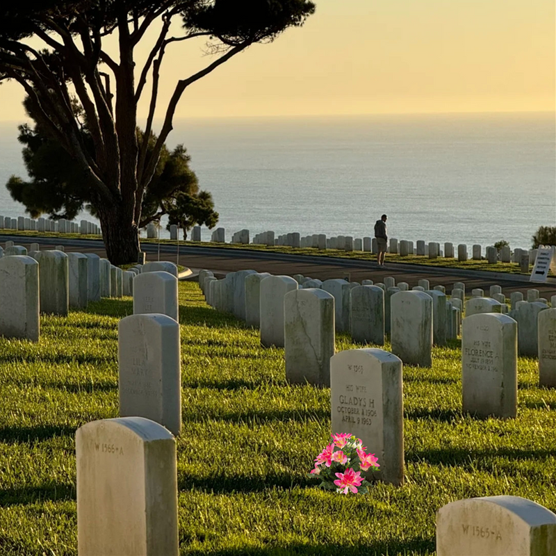 18 Inch Artificial Dahlia Flower Bush 1 Pc Silk Cemetery Memorial Grave Decor