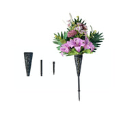 Artificial Cemetery Flowers Bulk Set with Vase – Funeral Memorial Silk Mum, Rose & Lily Bouquet