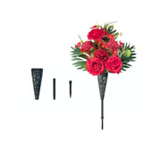 Artificial Cemetery Flowers Bulk Set with Vase – Funeral Memorial Silk Mum, Rose & Lily Bouquet
