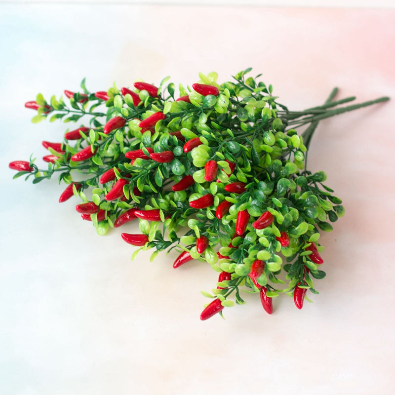 Artificial Chili Pepper Branch Ornament 12 Inch Red Lucky Fruit Plant Decoration