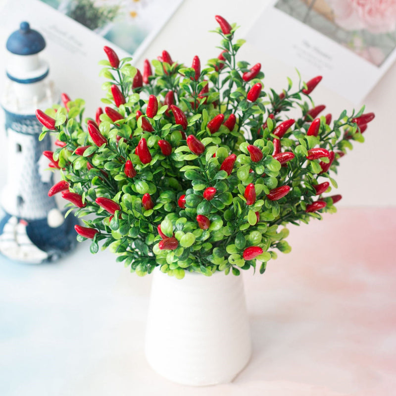 Artificial Chili Pepper Branch Ornament 12 Inch Red Lucky Fruit Plant Decoration