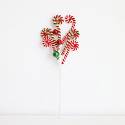 Artificial Christmas Candy Picks Lollipop Stems with Bell Ornaments, 12 Pcs, Holiday Decor