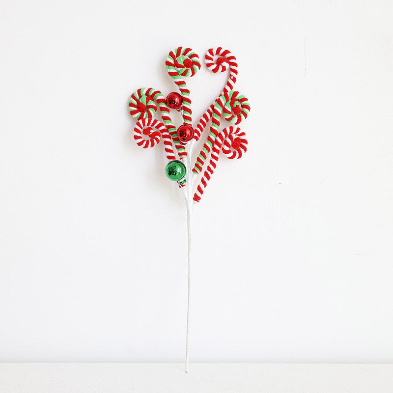 Artificial Christmas Candy Picks Lollipop Stems with Bell Ornaments, 12 Pcs, Holiday Decor