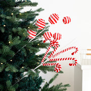Artificial Christmas Candy Picks Lollipop Stems with Bell Ornaments, 12 Pcs, Holiday Decor