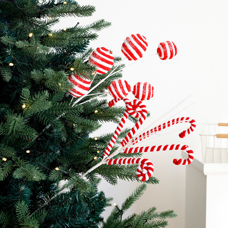 Artificial Christmas Candy Picks Lollipop Stems with Bell Ornaments, 12 Pcs, Holiday Decor