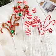Artificial Christmas Candy Picks Lollipop Stems with Bell Ornaments, 12 Pcs, Holiday Decor