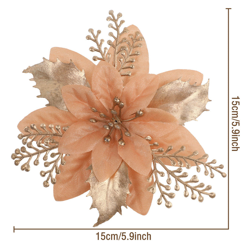 12 Inch Artificial Glitter Poinsettia Flowers, 12 Pcs Christmas Ornaments Bulk Set