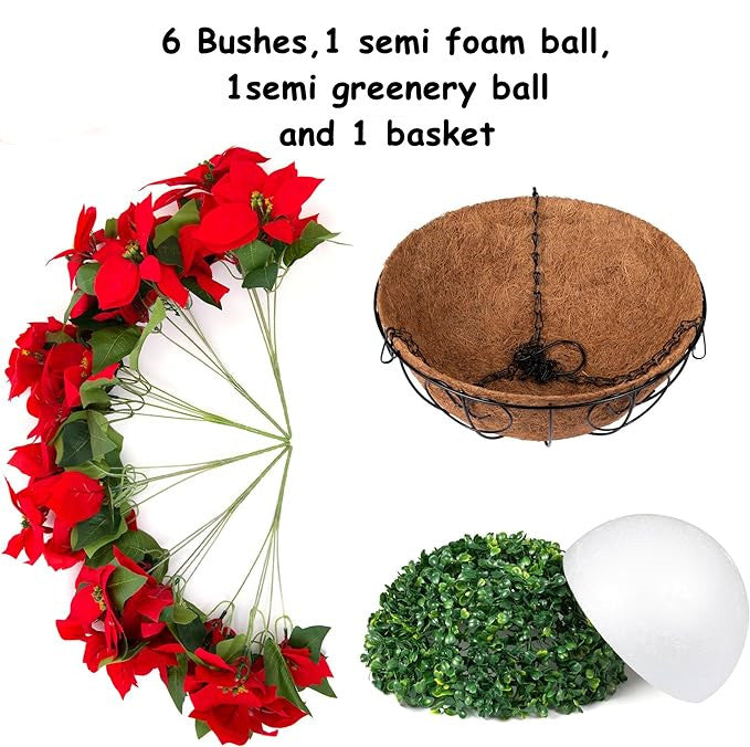 Artificial Poinsettia Flowers 12 Inch 10 Pcs Red Silk Hanging Basket for Indoor Outdoor Decor