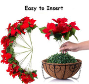 Artificial Poinsettia Flowers 12 Inch 10 Pcs Red Silk Hanging Basket for Indoor Outdoor Decor