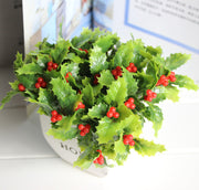 5 Pcs 7 Inch Artificial Christmas Holly Berry Stems Bulk Silk Holiday Decor