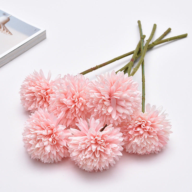 12 Inch 12 Pcs Artificial Ball Chrysanthemum Bouquet November Birth Flower Faux Silk