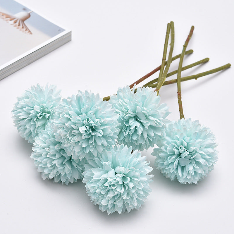 12 Inch 12 Pcs Artificial Ball Chrysanthemum Bouquet November Birth Flower Faux Silk