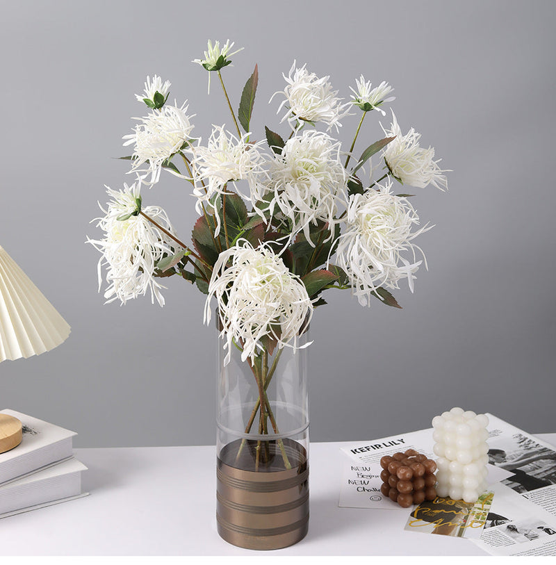 27 Inch Artificial Chrysanthemum Stems Coral Triple Bloom Foliage Spray 10 Pcs Silk Flowers for Autumn Centerpiece