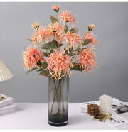 27 Inch Artificial Chrysanthemum Stems Coral Triple Bloom Foliage Spray 10 Pcs Silk Flowers for Autumn Centerpiece