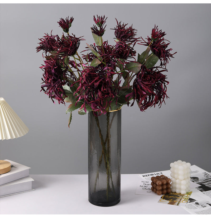 27 Inch Artificial Chrysanthemum Stems Coral Triple Bloom Foliage Spray 10 Pcs Silk Flowers for Autumn Centerpiece