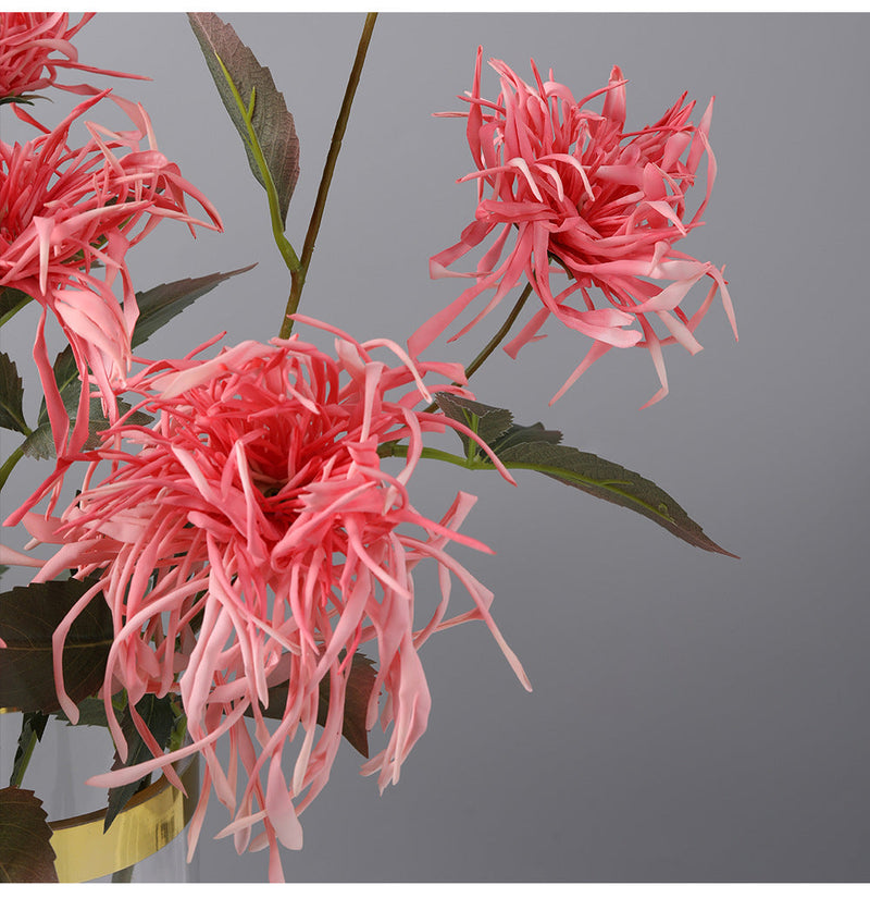 27 Inch Artificial Chrysanthemum Stems Coral Triple Bloom Foliage Spray 10 Pcs Silk Flowers for Autumn Centerpiece