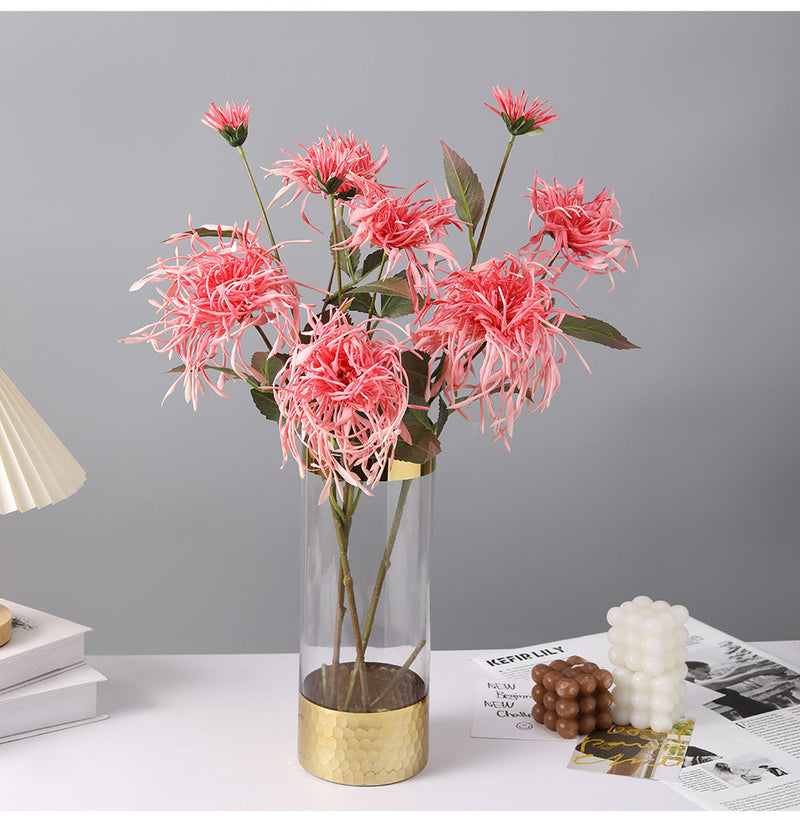 27 Inch Artificial Chrysanthemum Stems Coral Triple Bloom Foliage Spray 10 Pcs Silk Flowers for Autumn Centerpiece