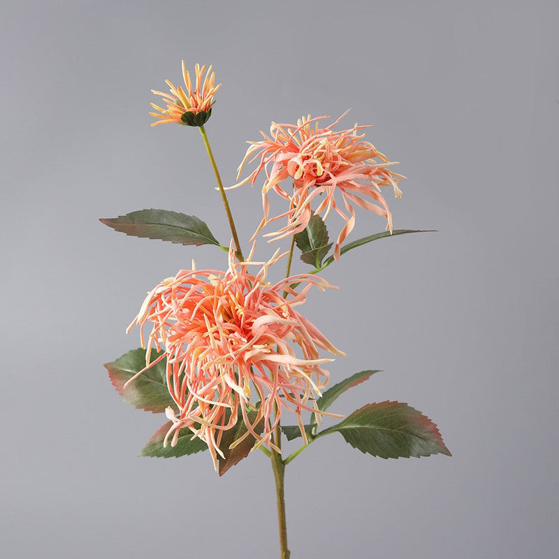 27 Inch Artificial Chrysanthemum Stems Coral Triple Bloom Foliage Spray 10 Pcs Silk Flowers for Autumn Centerpiece