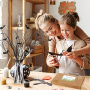 29 Inch Artificial Curly Willow Corkscrew Branches with Bat Decorations, 10 Pcs Halloween Decor