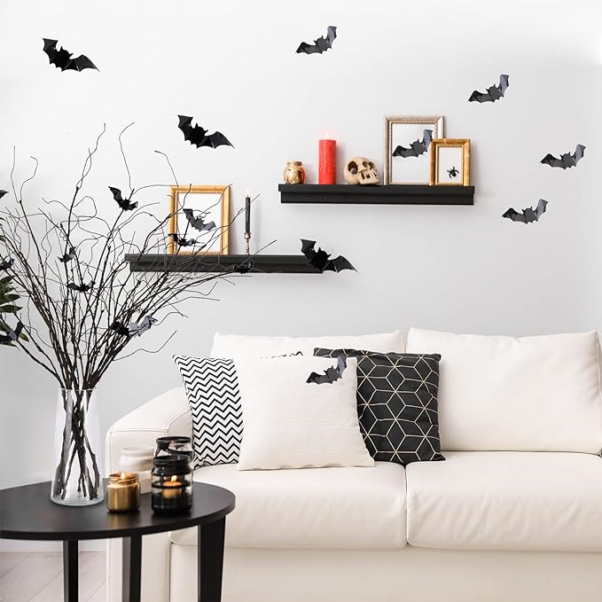 29 Inch Artificial Curly Willow Corkscrew Branches with Bat Decorations, 10 Pcs Halloween Decor