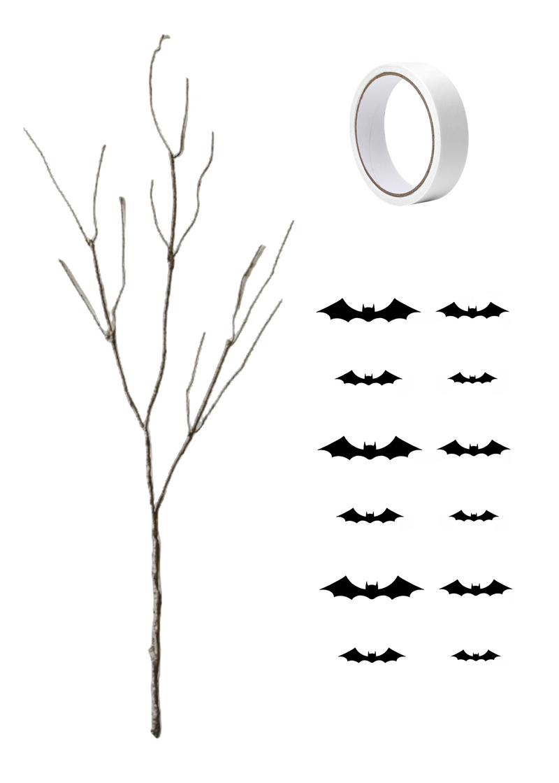 29 Inch Artificial Curly Willow Corkscrew Branches with Bat Decorations, 10 Pcs Halloween Decor
