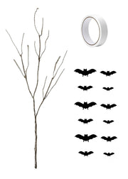 29 Inch Artificial Curly Willow Corkscrew Branches with Bat Decorations, 10 Pcs Halloween Decor