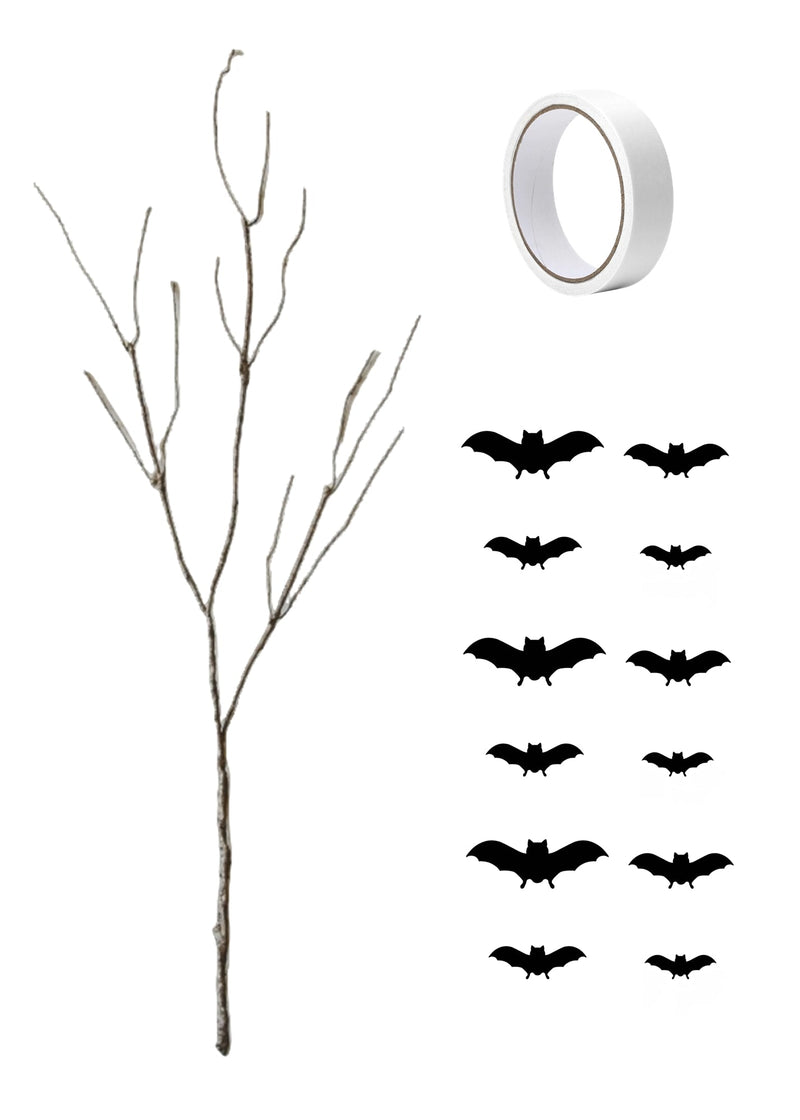 29 Inch Artificial Curly Willow Corkscrew Branches with Bat Decorations, 10 Pcs Halloween Decor