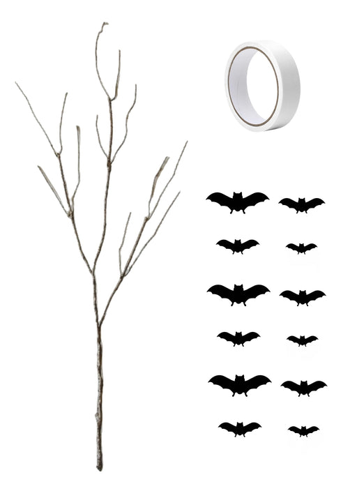 29 Inch Artificial Curly Willow Corkscrew Branches with Bat Decorations, 10 Pcs Halloween Decor