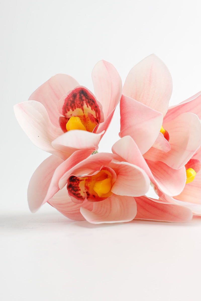 Real Touch Cymbidium Orchid Stem, Artificial Silk Flower, 1 Stem, Green and White, 24 Inch